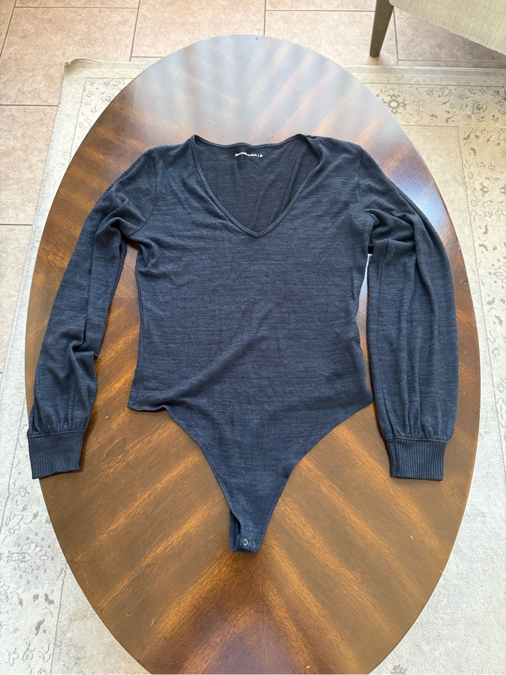 Abercrombie & Fitch Black V-Neck Long Sleeve Bodysuit Sweater Thong lightweight